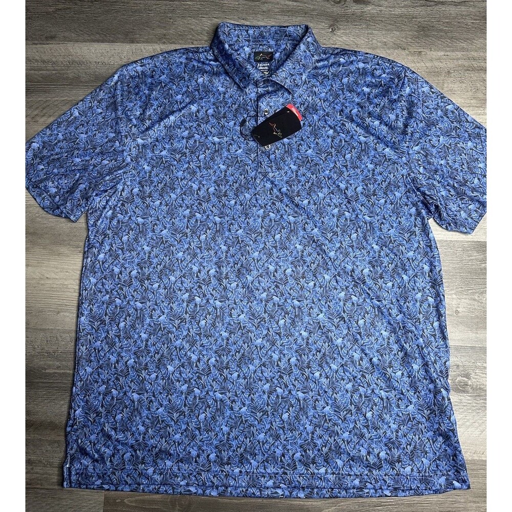 Greg Norman ML75 Play Dry Golf Polo Shirt XXL NWT Navy Blue Floral Leaf Print